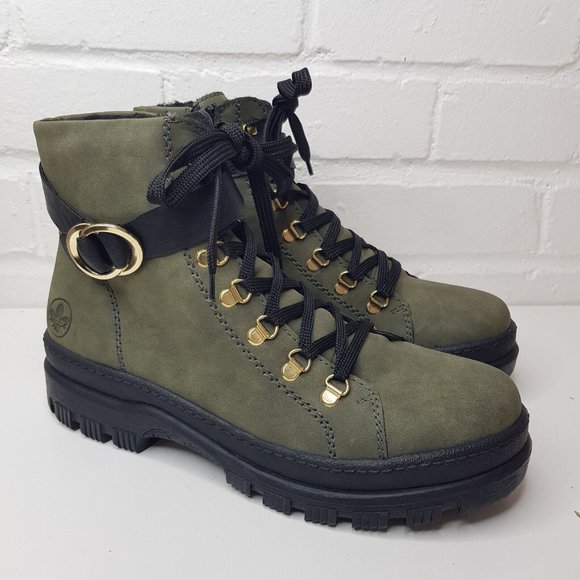 Rieker Shoes - Rieker X9023-54 Fur Lined Walking Boots UK 8 EU 41 Olive Khaki Green Vegan BN